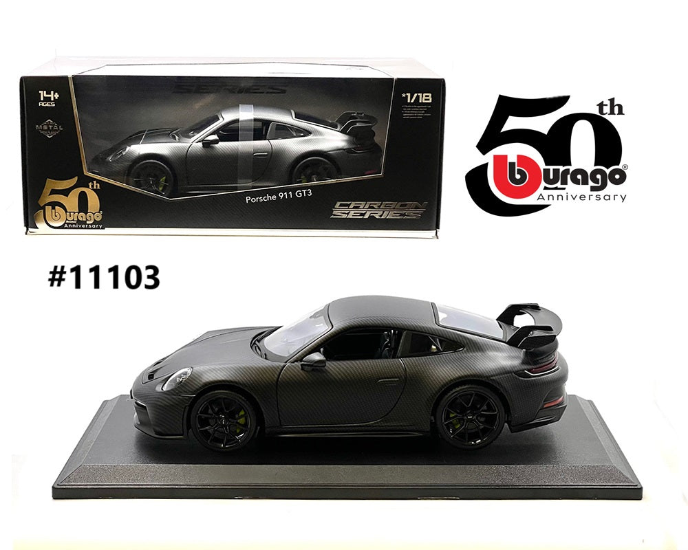 Porsche 911 GT3 Burago Carbon Series 50th Anniversary 1/18