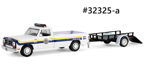 Dodge Ram D250 1990 et remorque utilitaire Police Hot Pursuit Greenlight 1/24