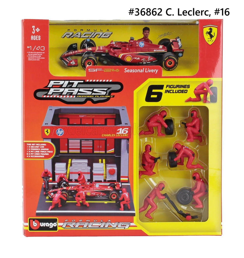 Ferrari SF-24 2024 Burago Pit Pass Diorama Playset 1/43