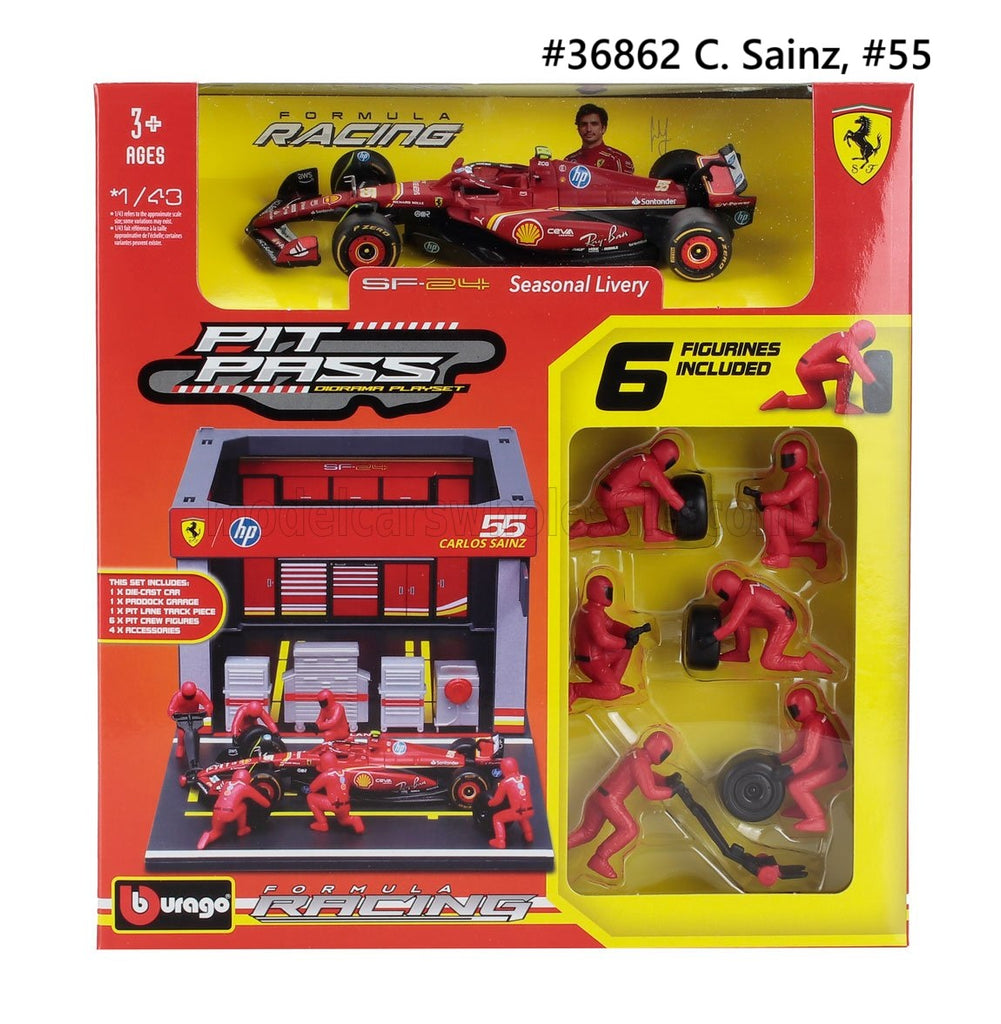 Ferrari SF-24 2024 Burago Pit Pass Diorama Playset 1/43