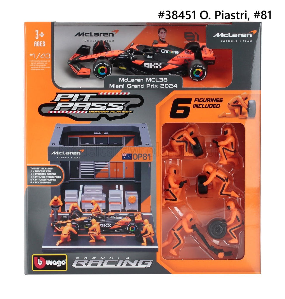 McLaren F1 Team MCL38 2024 Burago Pit Pass Diorama Playset 1/43