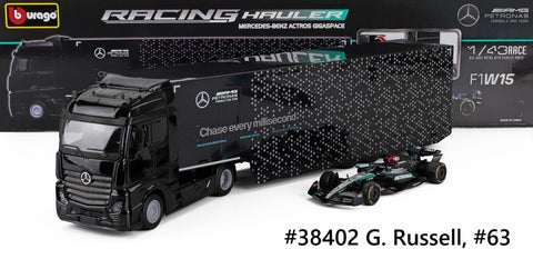 Mercedes-Benz Actros Gigaspace et F1 W15 E Performance 2024 Burago Racing Hauler 1/43