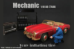 Mécanicien Tony gonflant pneus American Diorama 1/18